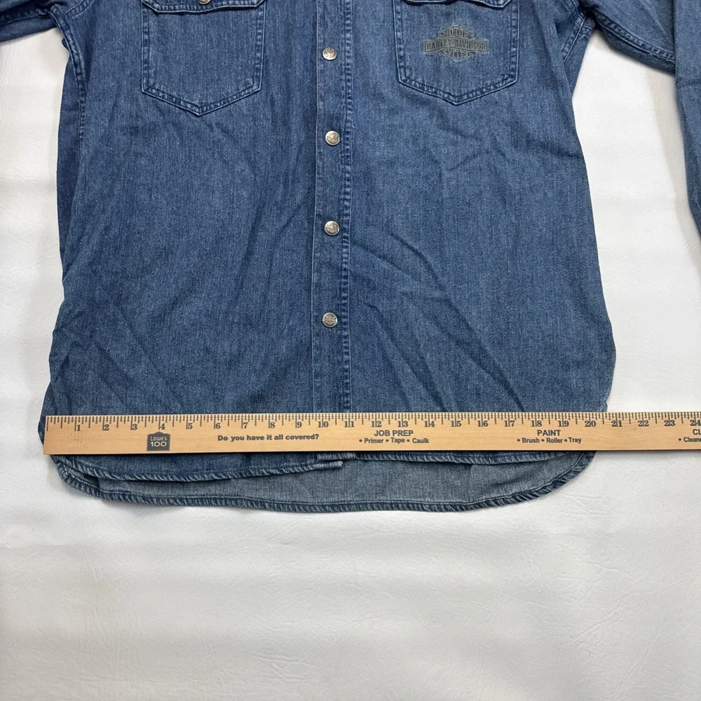 Vintage Y2K Harley Davidson Denim Long Sleeve Shirt Men's Sz‎ M Biker Snap Up